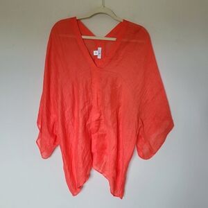 Love Quotes Shiva V-Neck Linen Top in Dark Coral